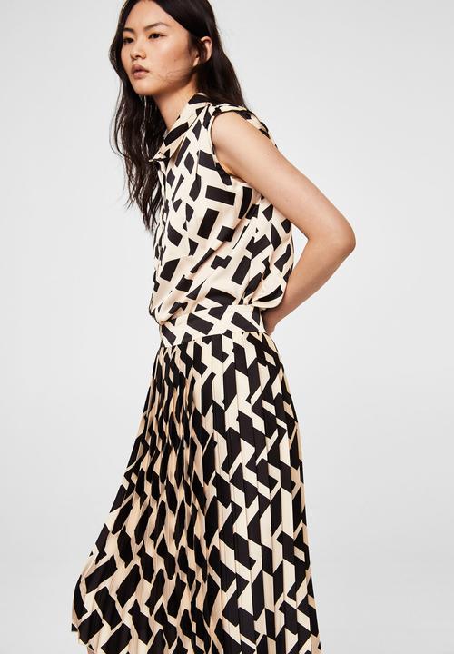 MANGO - Geometric print pleated skirt - black & cream