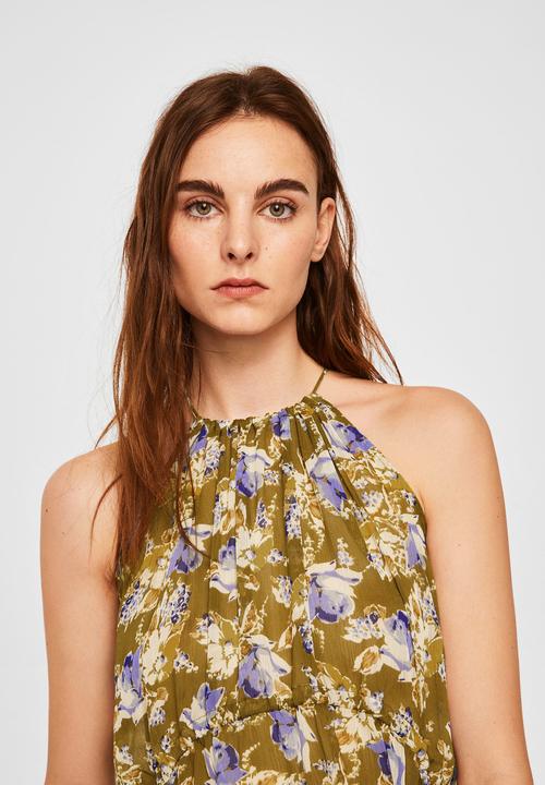 MANGO - Printed halter neck cami - khaki green