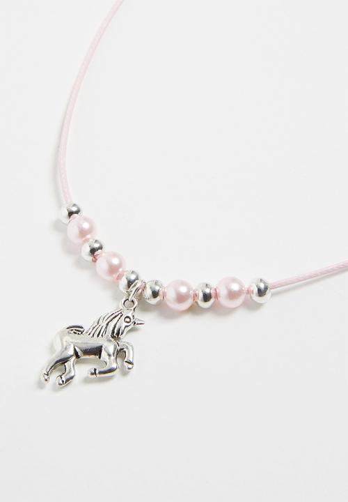 Jewels and Lace - Unicorn necklace - silver & pink