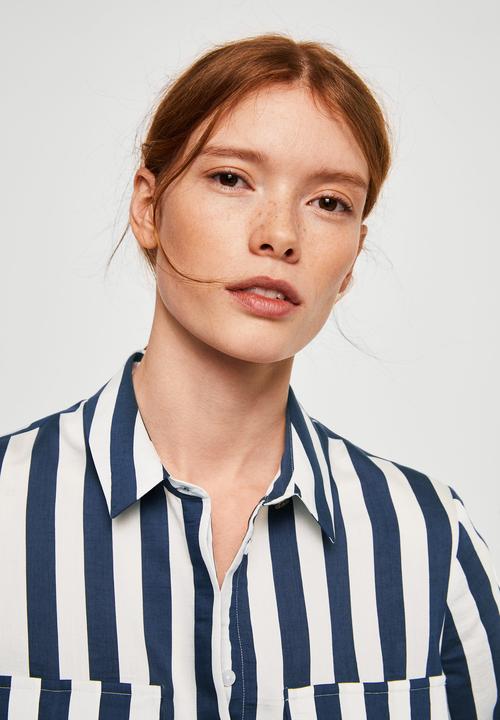 MANGO - Striped soft shirt - navy & white