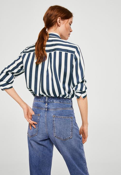 MANGO - Striped soft shirt - navy & white