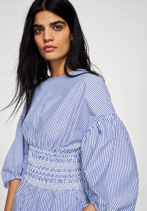 MANGO - Ruched detail striped blouse - blue & white