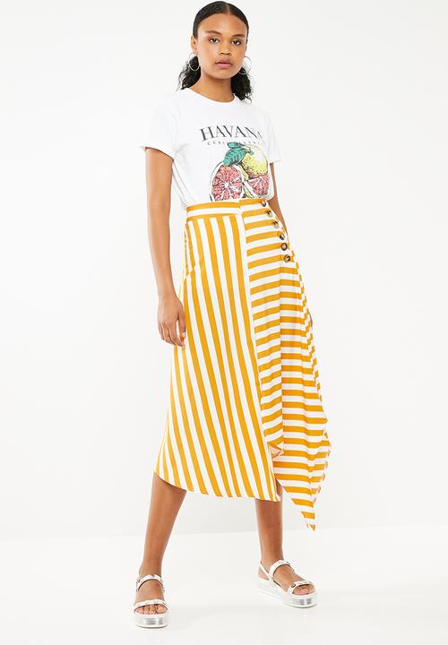 STYLE REPUBLIC - Asymmetrical button detail skirt - white & yellow