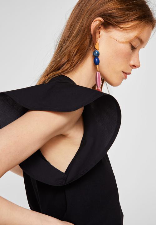 MANGO - Ruffled sleeve T-shirt - black