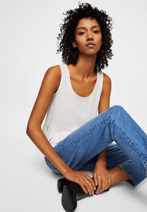 MANGO - Bow linen top - white