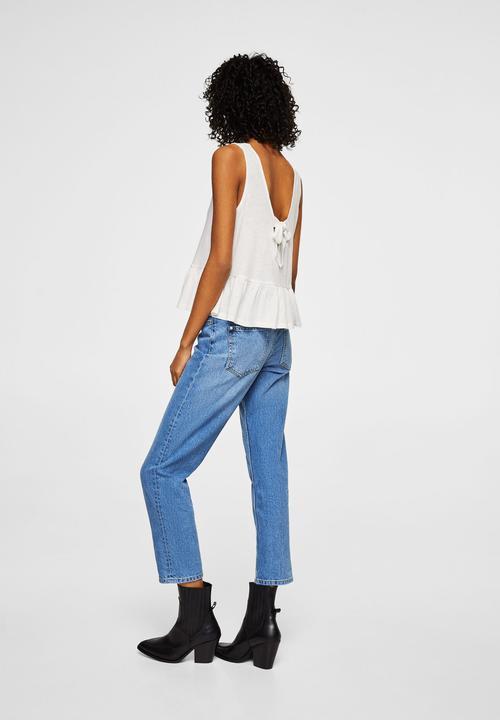 MANGO - Bow linen top - white