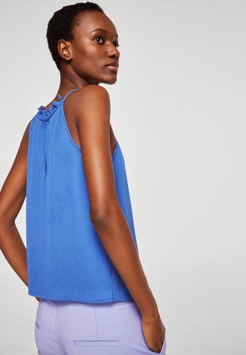 MANGO - Textured halter top - blue
