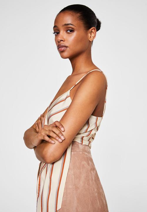 MANGO - Bow detail striped top - white