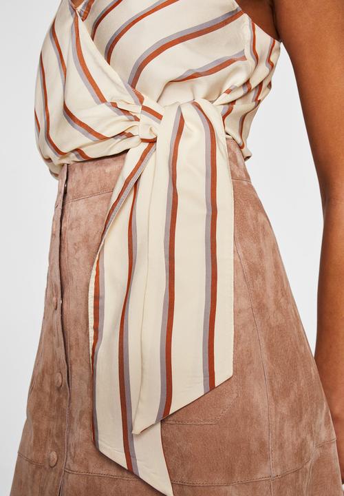 MANGO - Bow detail striped top - white