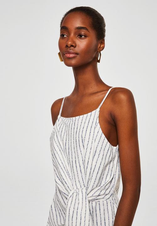 MANGO - Knot asymmetric dress - blue & white