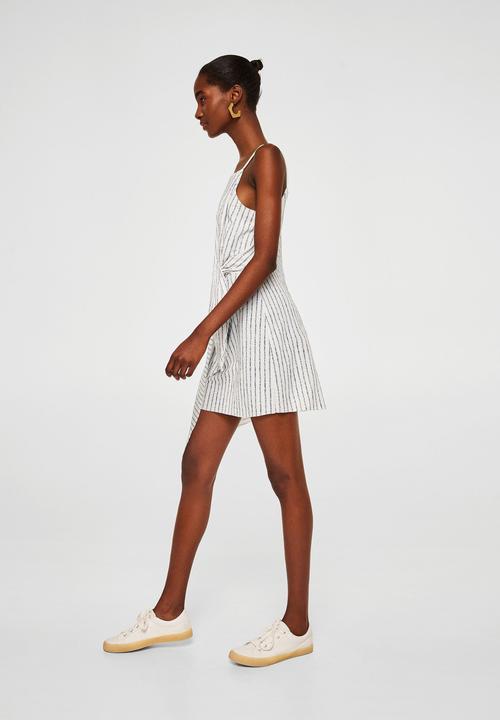 MANGO - Knot asymmetric dress - blue & white