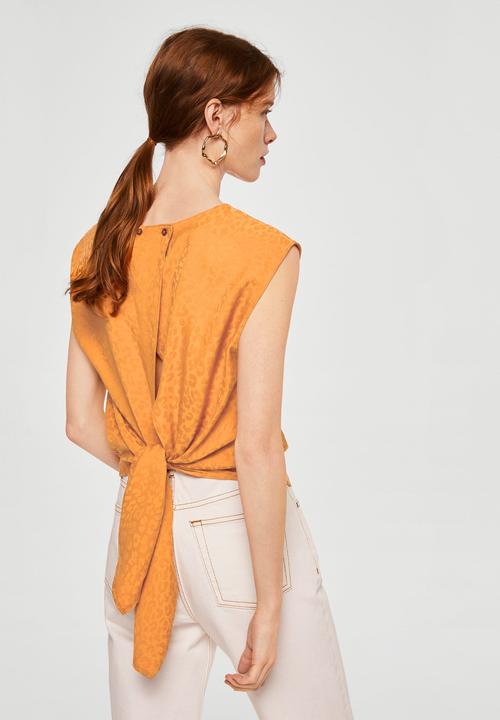 MANGO - Bow leopard-print blouse - orange
