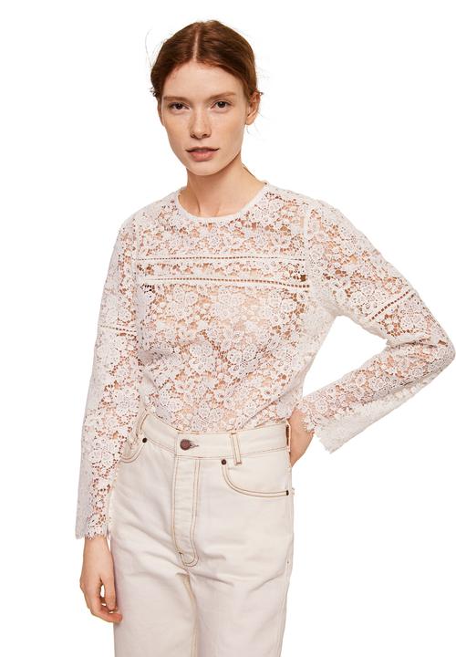 MANGO - Floral All-over Lace Blouse White