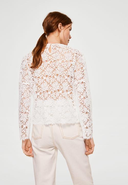 MANGO - Floral All-over Lace Blouse White