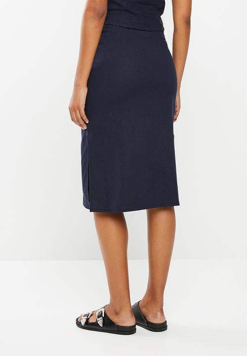 Superbalist - Midi button through skirt - navy