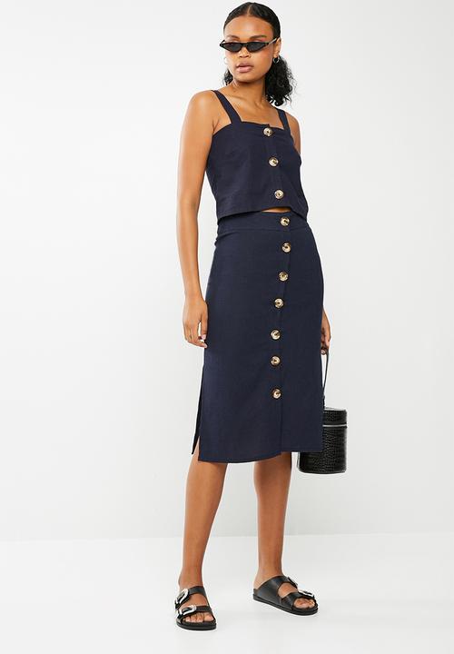 Superbalist - Midi button through skirt - navy