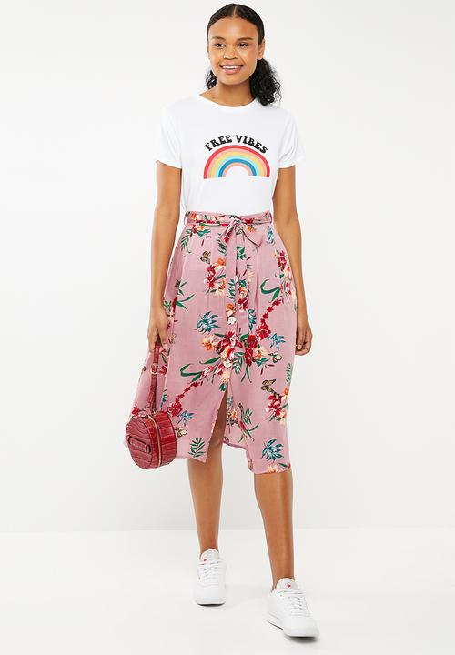 Superbalist - A-line midi skirt with tie belt - pink floral