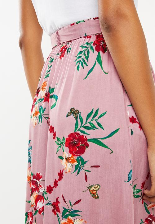 Superbalist - A-line midi skirt with tie belt - pink floral