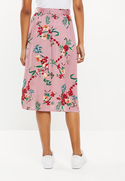Superbalist - A-line midi skirt with tie belt - pink floral