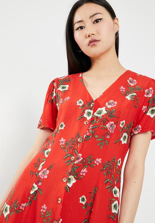 c(inch) - Front button mini dress - red