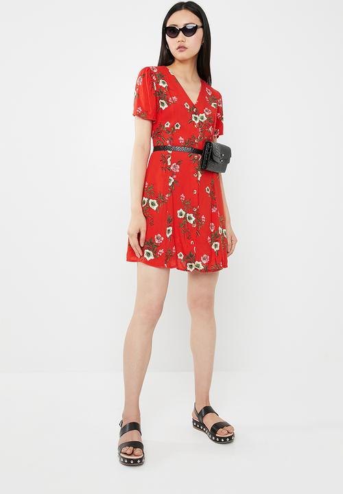c(inch) - Front button mini dress - red