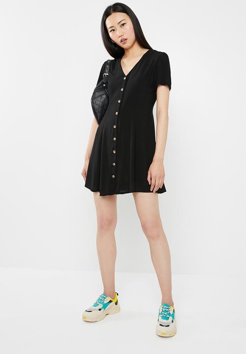c(inch) - Front button mini dress - black