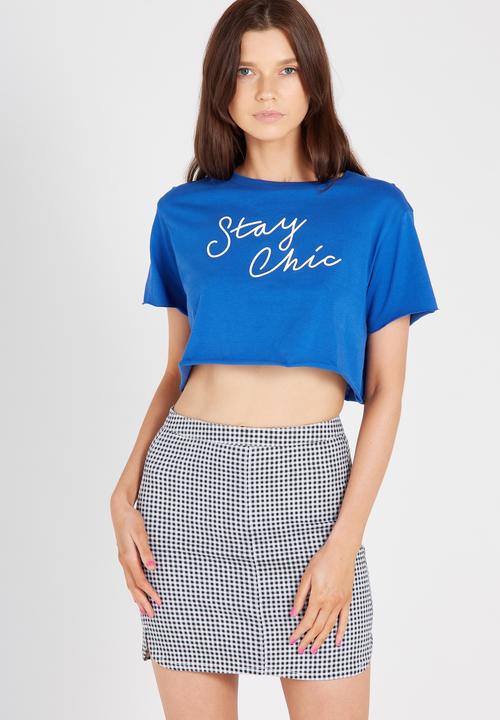 Supré  - Printed super crop tee stay chic - blue