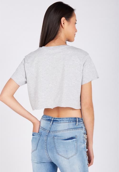 Supré  - Printed super crop tee marle one love - grey