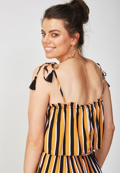 Supré  - Tie shoulder crop top - black & yellow 