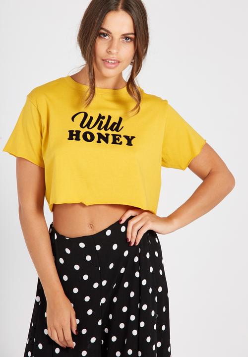 Supré  - Printed super crop tee wild honey - yellow