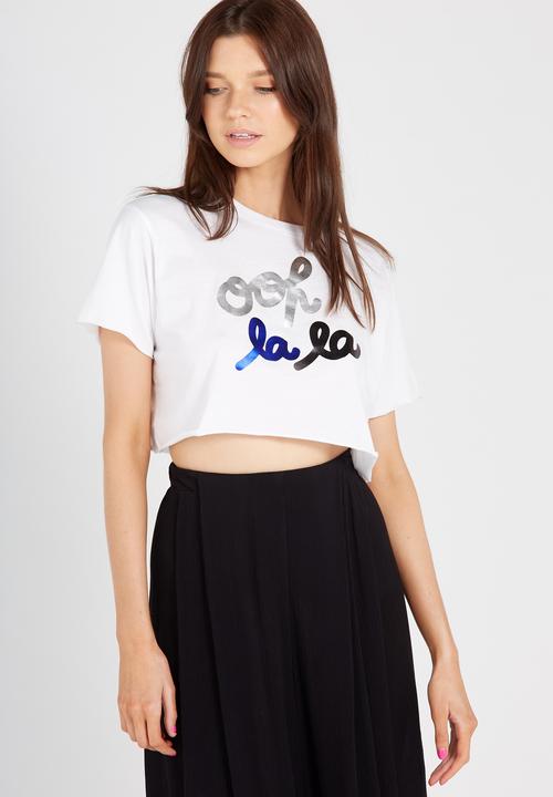 Supré  - Printed super crop tee ooh lala - white