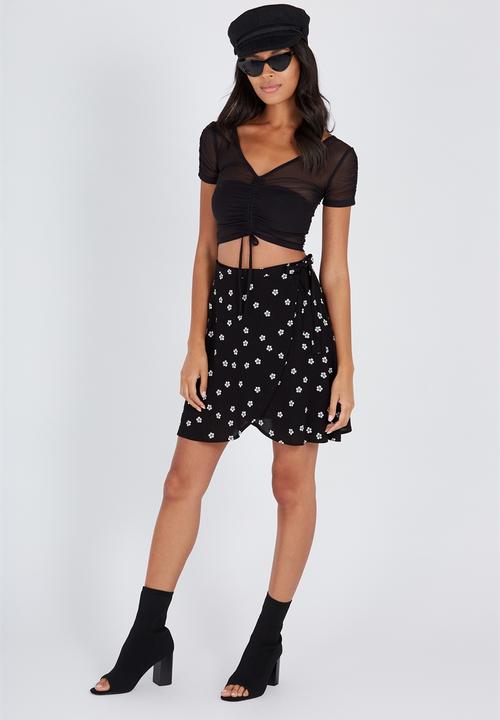 Supré  - Rouched mesh top - black 