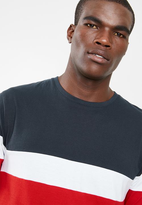 Only & Sons - Bailey colourblock short sleeve tee - navy & red