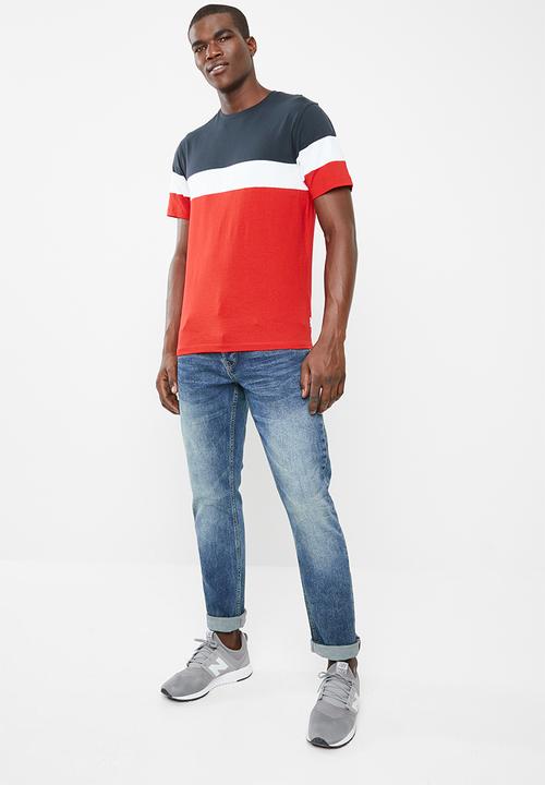 Only & Sons - Bailey colourblock short sleeve tee - navy & red