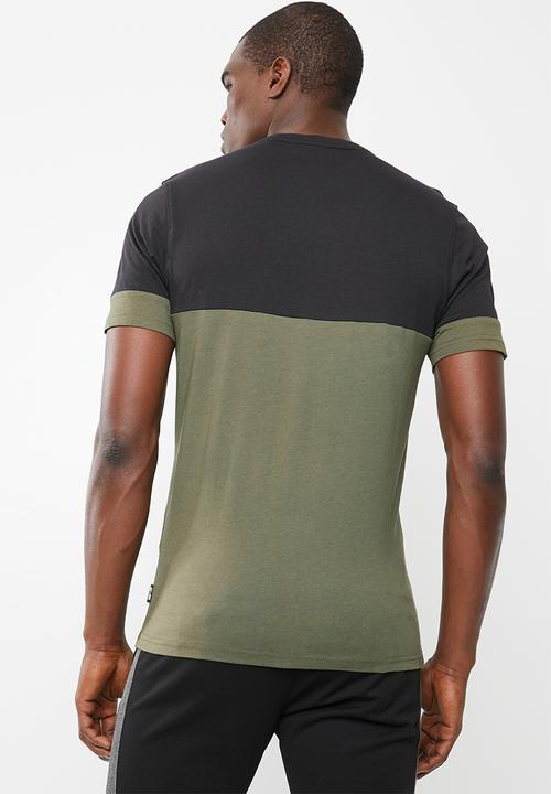 Only & Sons - Half zip colour block tee - black/olive