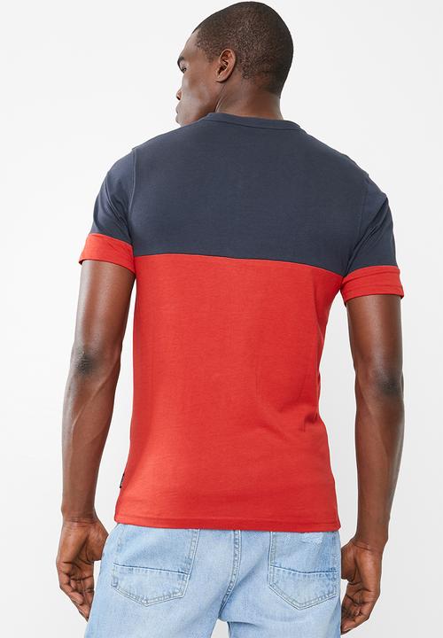 Only & Sons - Half zip colour block tee - navy/red
