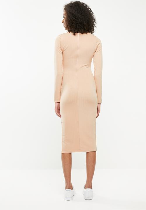 Missguided - Bandage square neck midi dress - beige