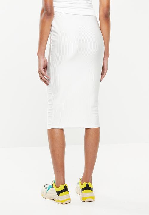Missguided - Shiny rib co ord pencil skirt - white