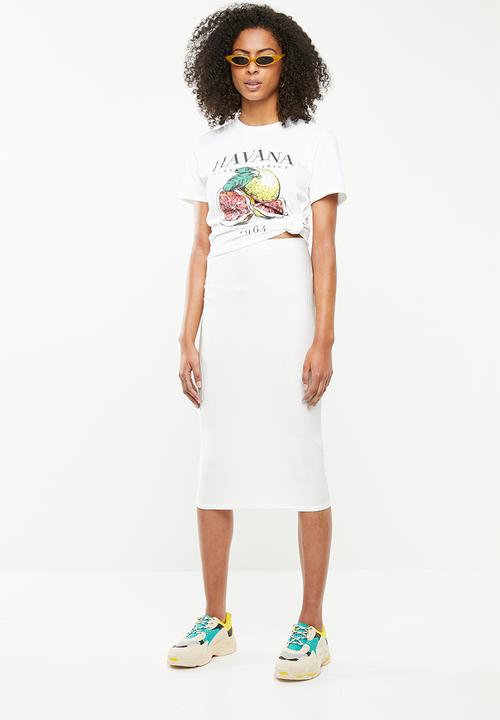 Missguided - Shiny rib co ord pencil skirt - white