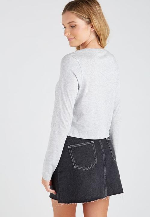 Supré  - Printed long sleeve loose crop - grey 