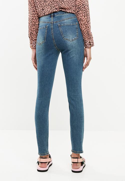 Missguided - Sinner distress knee cut hem high waisted- stonewash