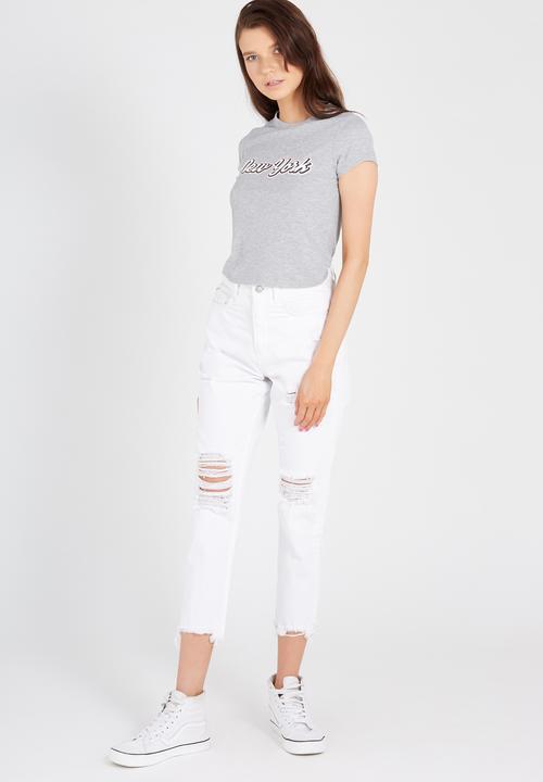 Supré  - Print rib crew tee - grey