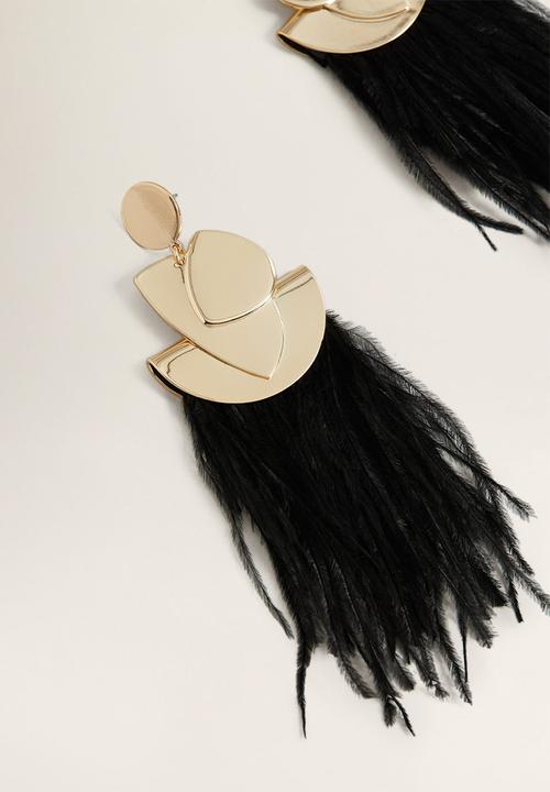 MANGO - Feather earrings - black
