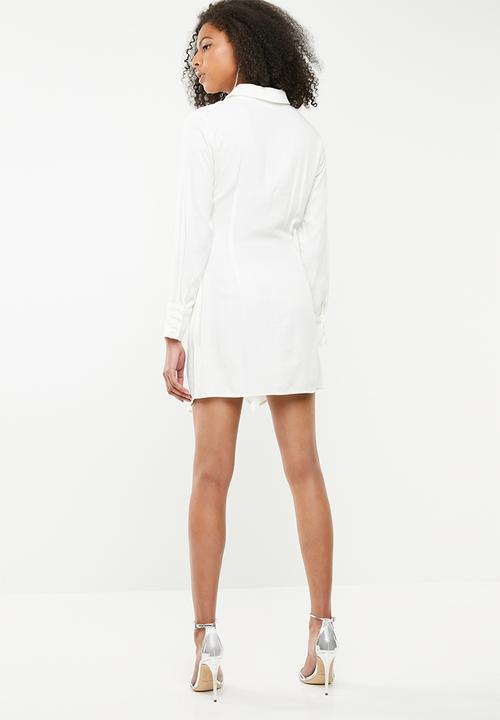 Missguided - Asymmetric knot shirt dress - white