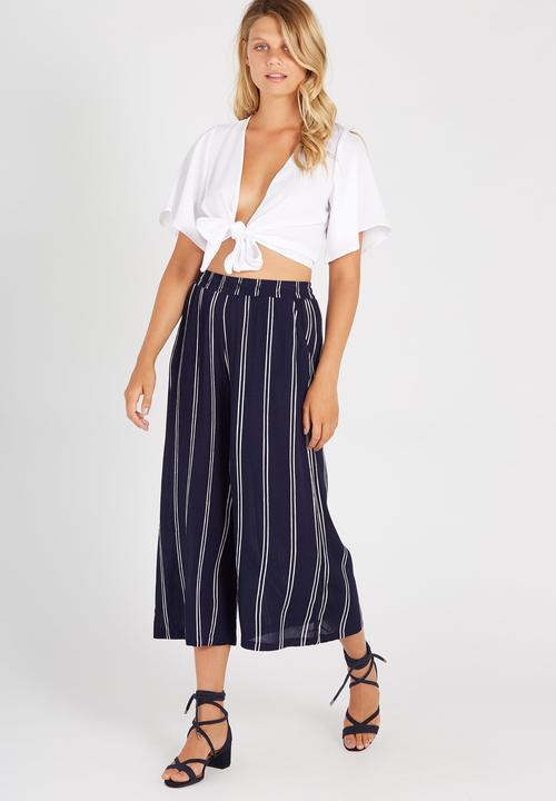 Supré  - Wide leg crinkle pinstripe pant - navy 