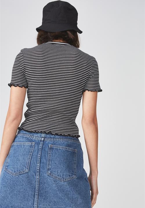 Factorie - Short sleeve quarter zip top - black & white