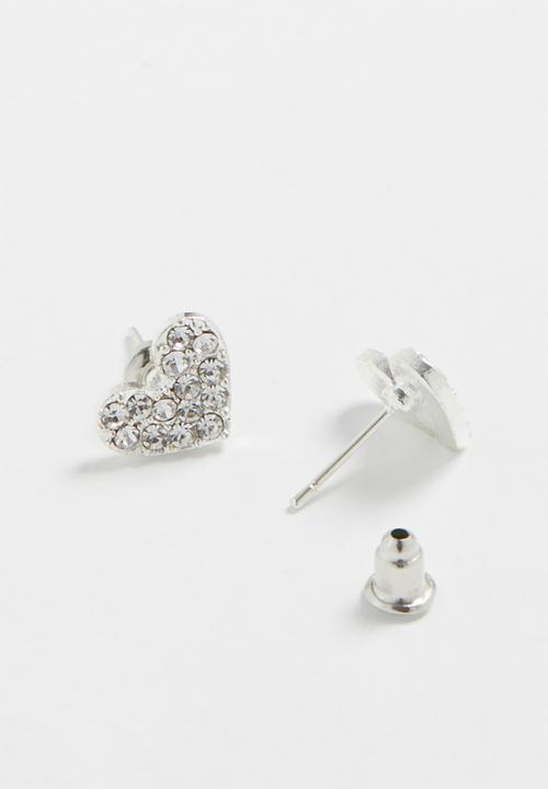 Jewels and Lace - Heart rhinestone earrings - silver