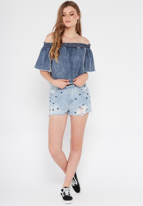 Factorie - Shirred sophie top - blue