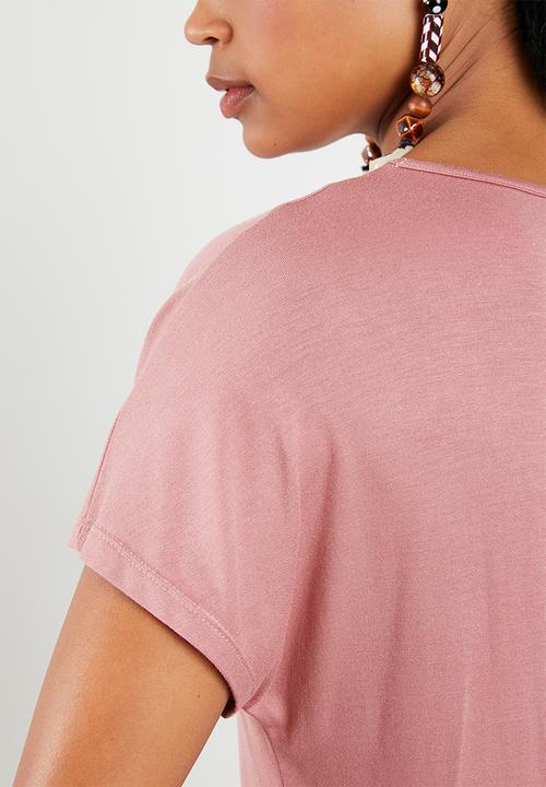 Superbalist - Slub tee with V-neck - pink