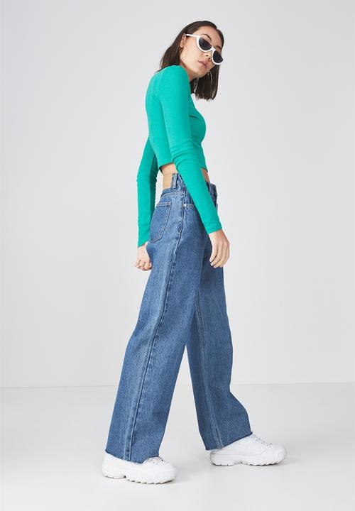Factorie - Long sleeve funnel neck cropped top - green